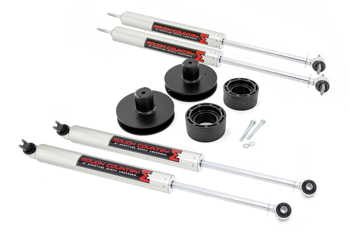 Jeep Wrangler Suspension Lift Kit - Rough Country - 2 Inch M1 with N3 Shocks - Metallic Silver - '97-'06